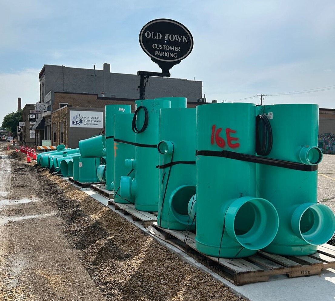 Nyloplast Basins staged on a construction site