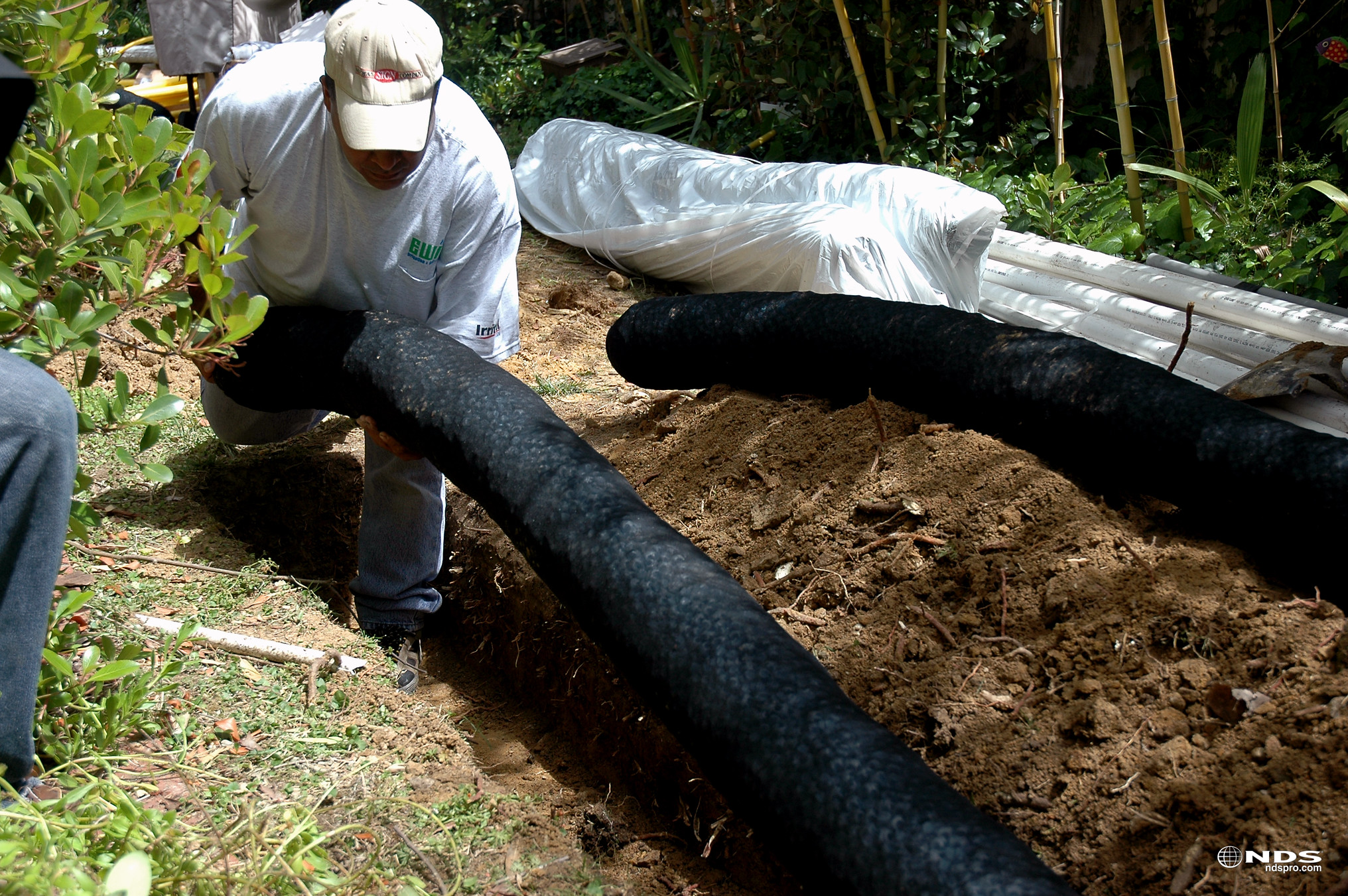 french drain installation underway