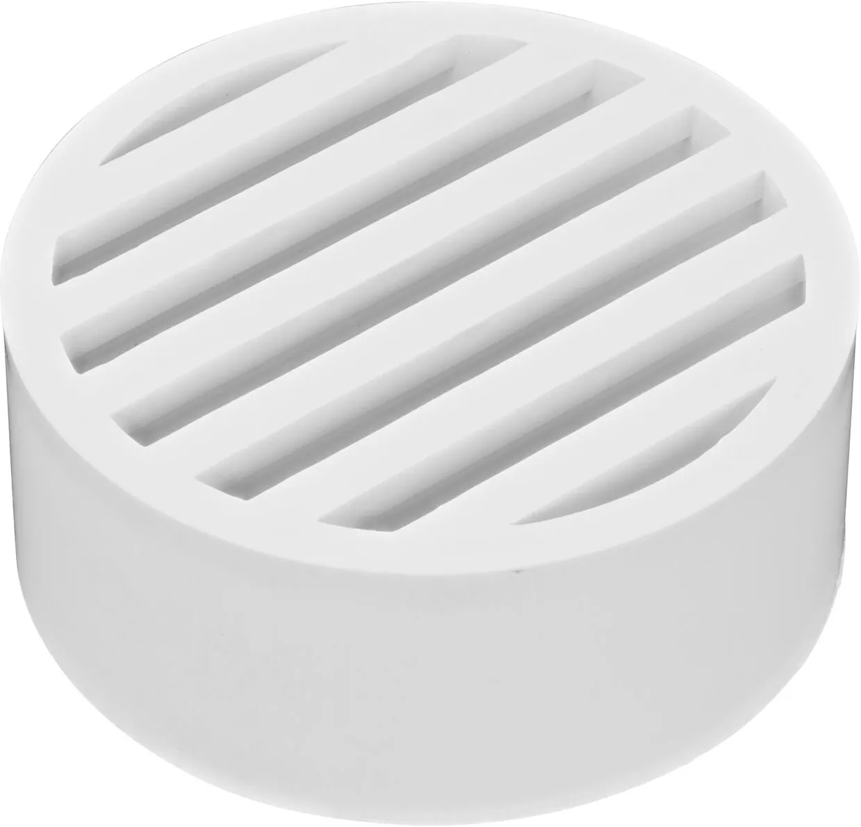 Hero shot of NDS white 4 in. round grate (NDS 9P11) which fits 4 in. sewer and drain fittings and is perfect for pool and spa applications