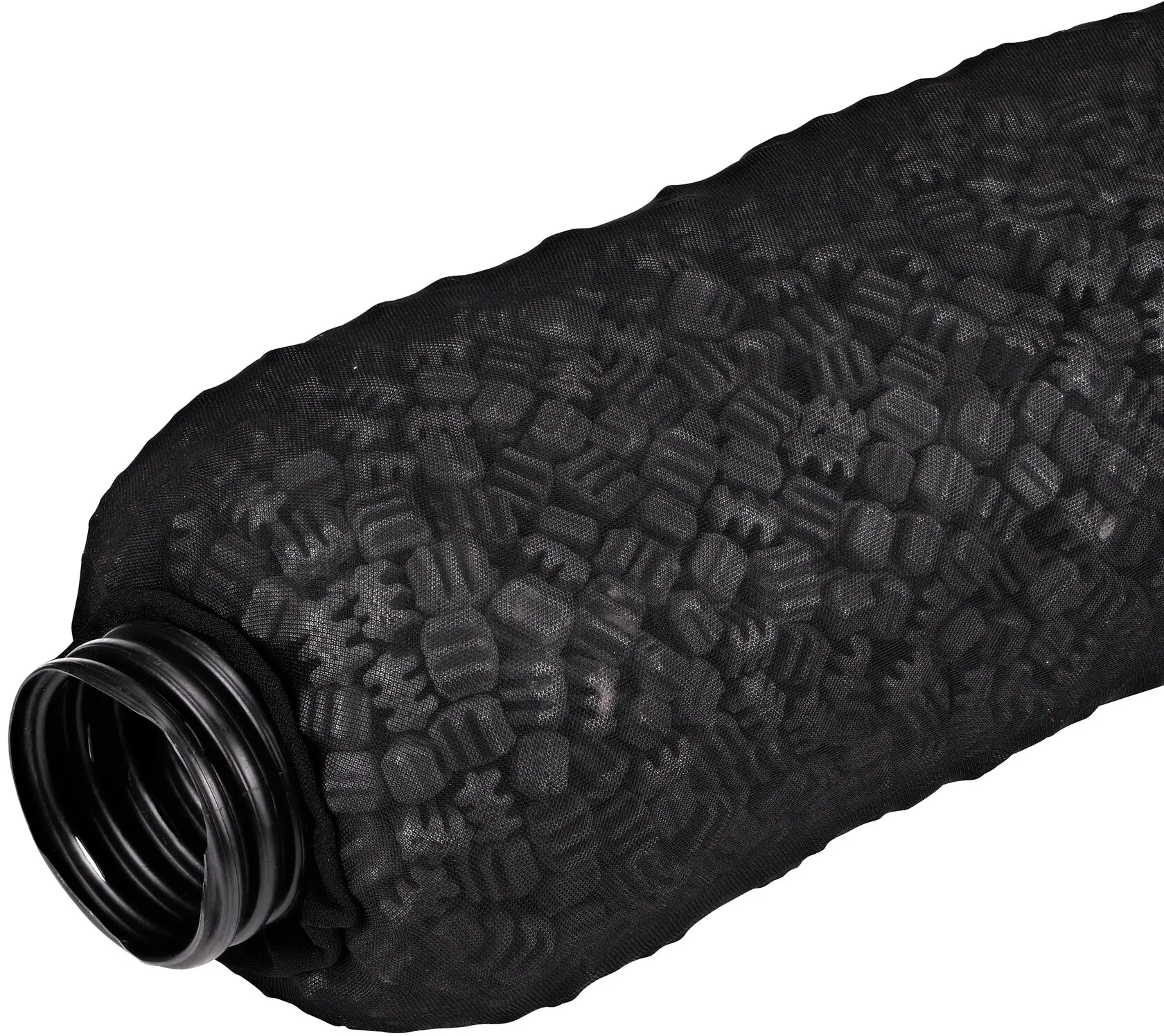 EZflow® Gravel-Free French Drain System with 4 in. Slotted Pipe & Engineered Aggregate, 10 in. dia. X 10 ft. long bundle; a portion of the end of the bundle is shown (NDS EZ-1001F)