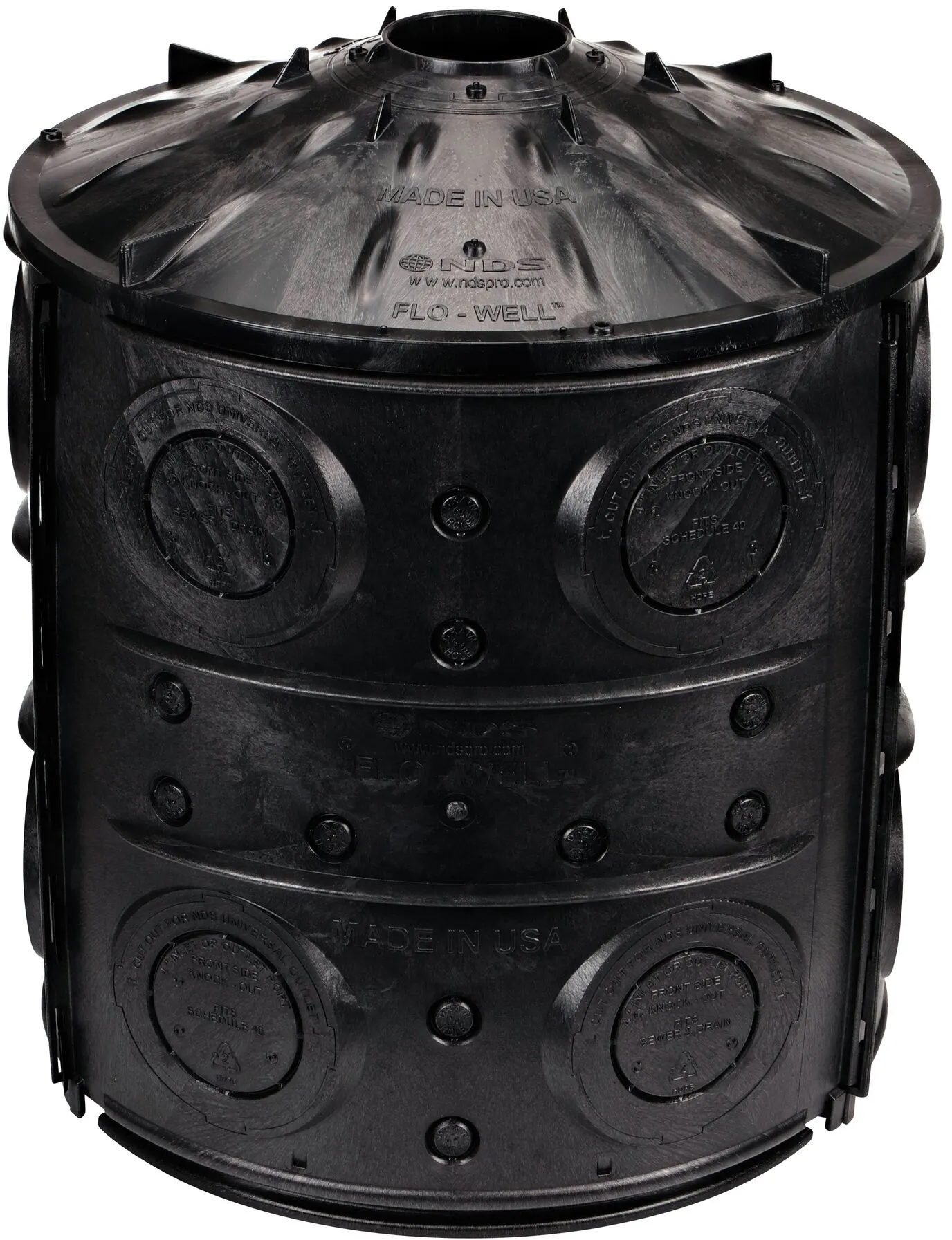 Assembled view of the 50 Gal. Flo-Well® Stormwater Dry Well System Kit with 3 Side Panels & 1 Cover (NDS FWAS24WH)