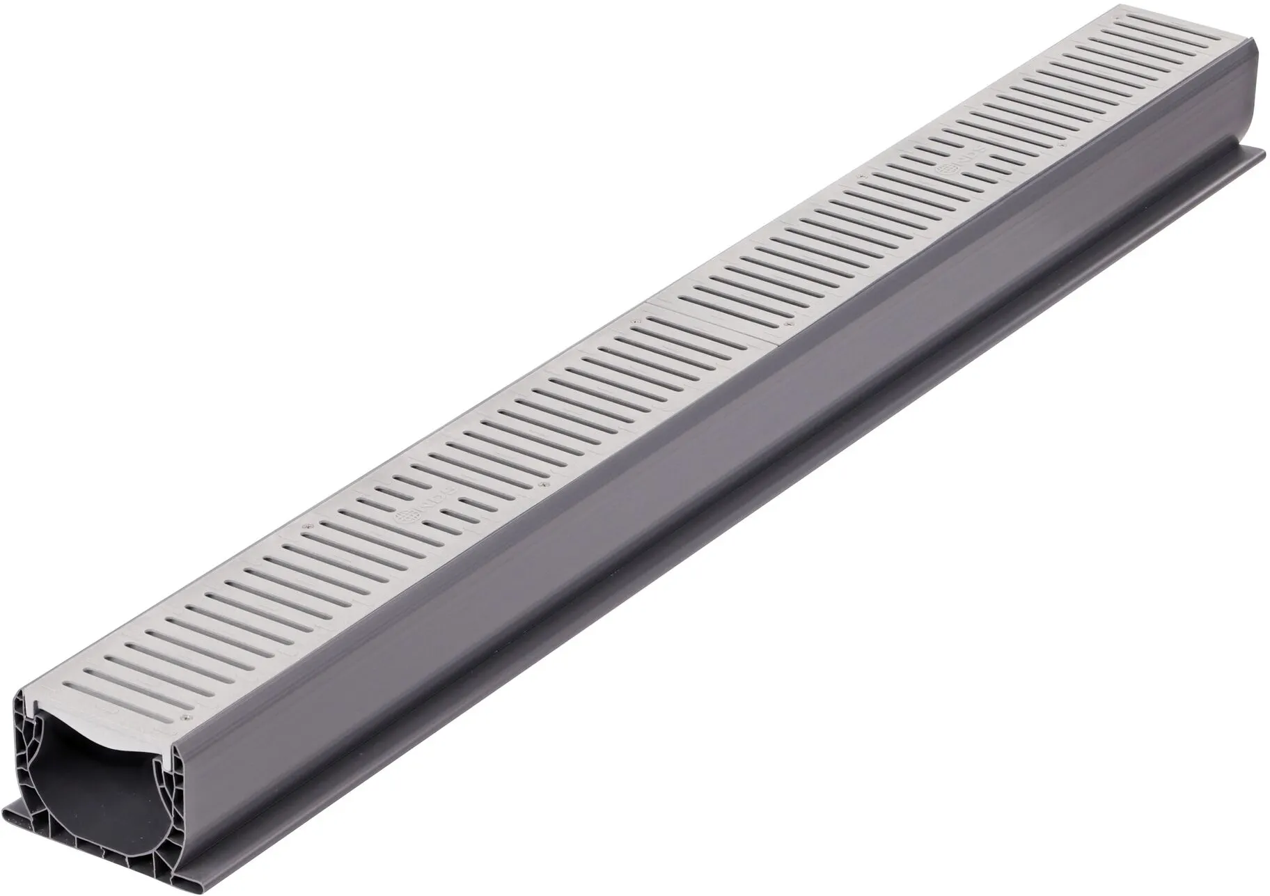 The NDS Spee-D® Channel Drain Grate in Gray Plastic (NDS 241) fits on the NDS Spee-D® Channel Drain