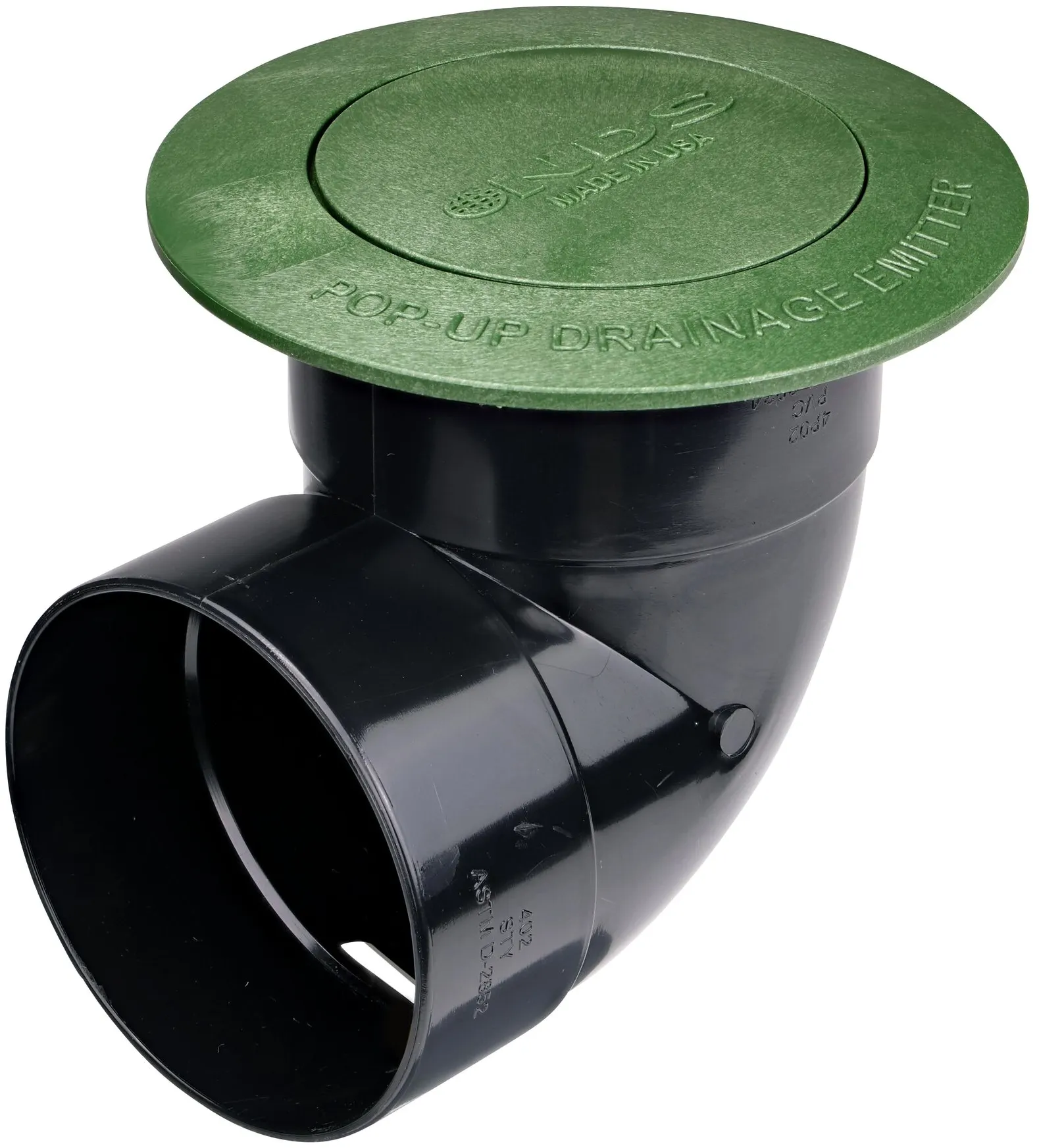 Hero shot of the Pop-Up Drainage Emitter with Elbow for 4 in. Drain Pipes, Spring Loaded, Green Plastic (NDS 421)