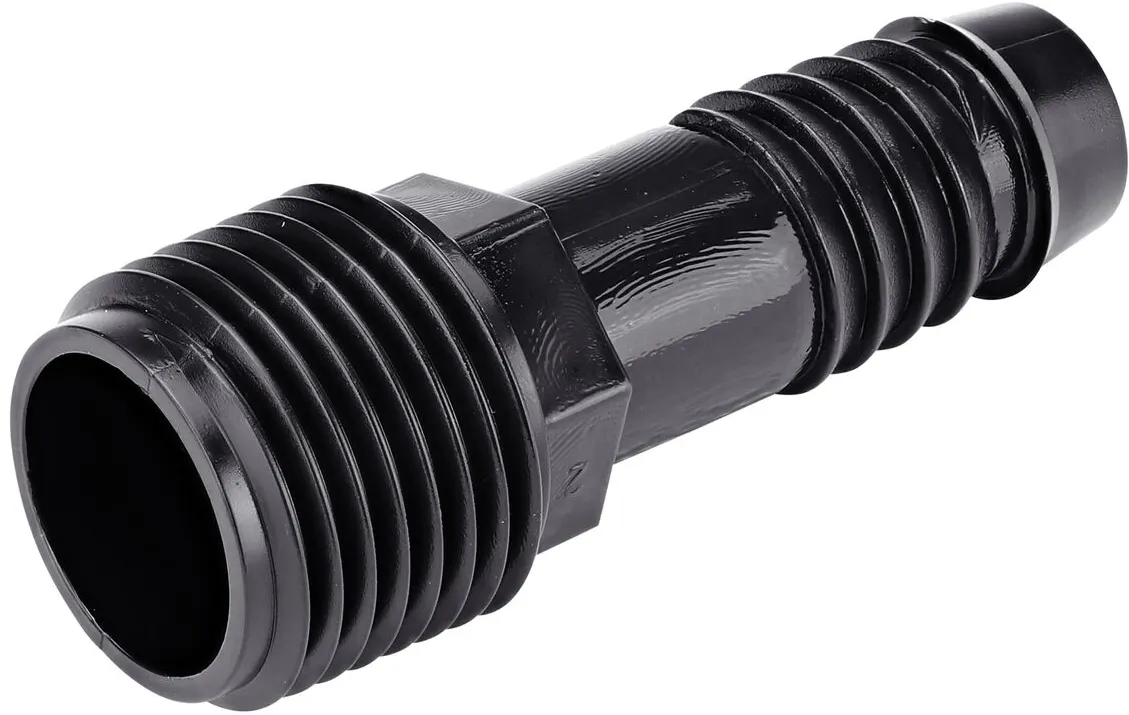 Transition from fittings to irrigation supply tubing with the NDS 1/2 in. MPT X Barbed Flexee Swing Pipe Adapter and when installed above ground surface provides effective water distribution (NDS FPA-0500)
