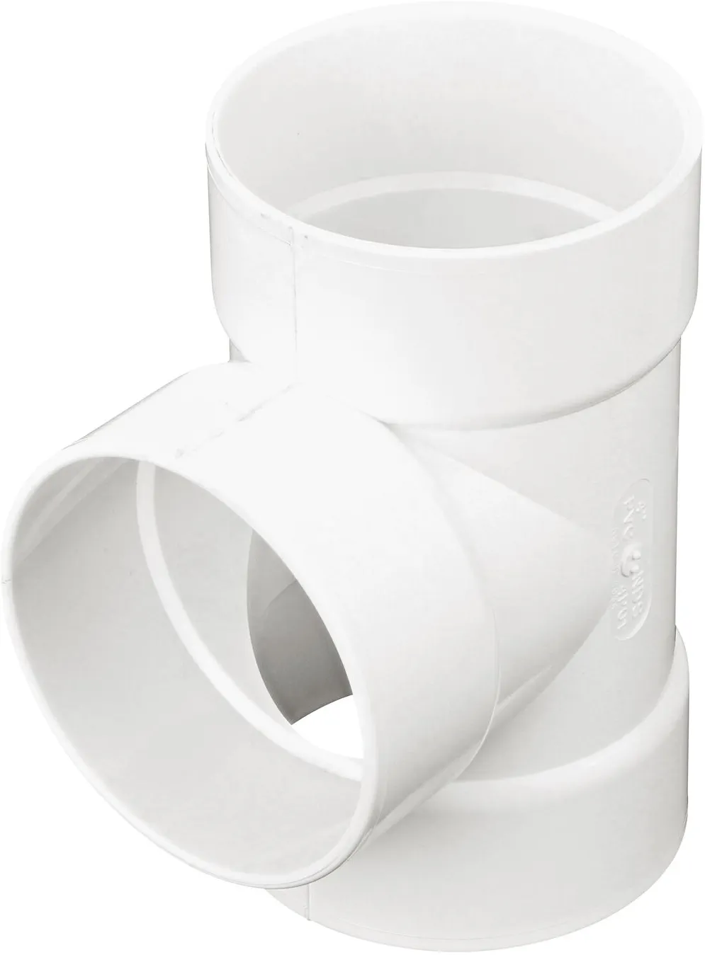 PVC tee for 4 in. Sewer and Drain pipes, Hub X Hub X Hub connection (NDS 4P01*, NDS 4P01)